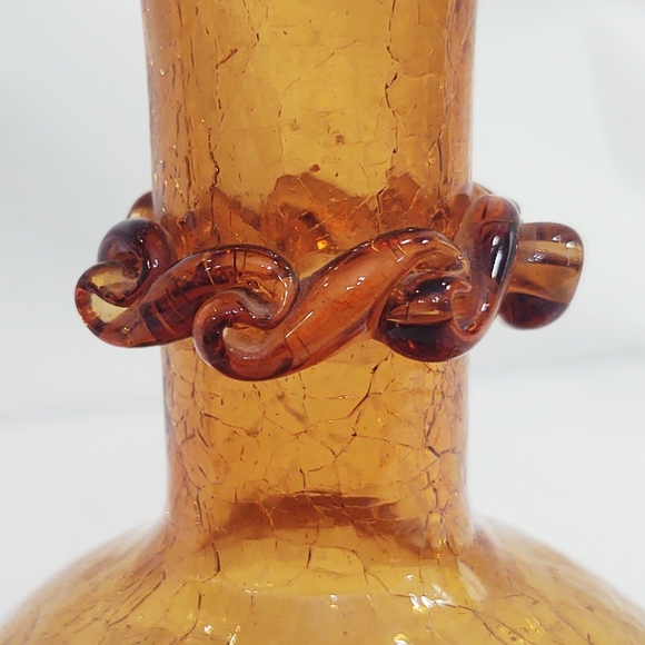Vintage Mid-Century Modern Pilgrim Amber Crackle Glass Pitcher and Vase - Picture 5 of 14